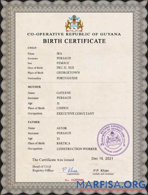 Realistisch Guyana vital record Geburt Zertifikat PSD Vorlage