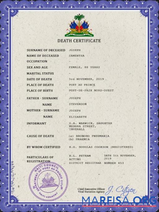 Premium Haiti Tod Zertifikat PSD Vorlage