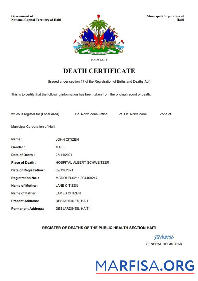 Premium Haiti Tod Zertifikat Word and PDF Vorlage