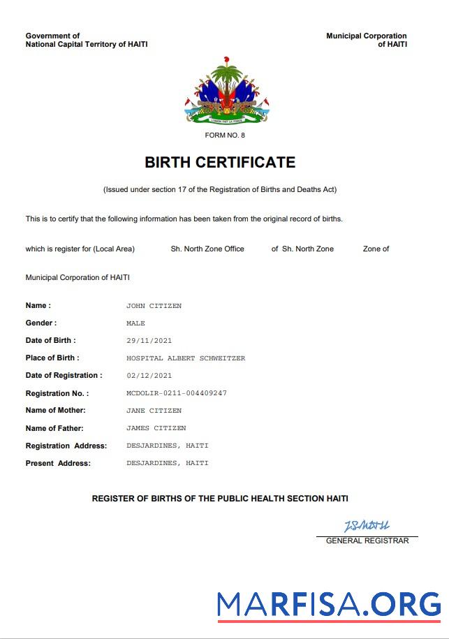 Realistisch Haiti vital record Geburt Zertifikat Word and PDF Vorlage
