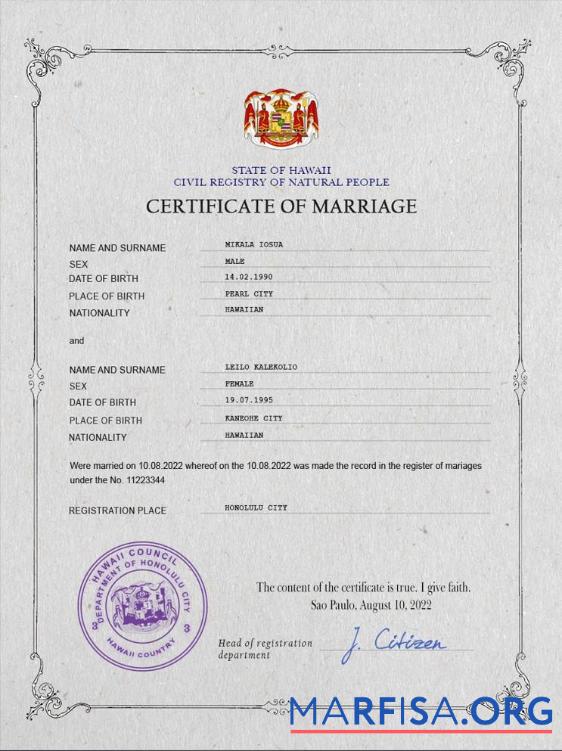 Realistisch Hawaii Ehe Zertifikat PSD Vorlage
