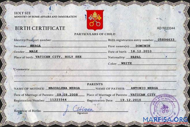 Professionell Holy See vital record Geburt Zertifikat PSD Vorlage