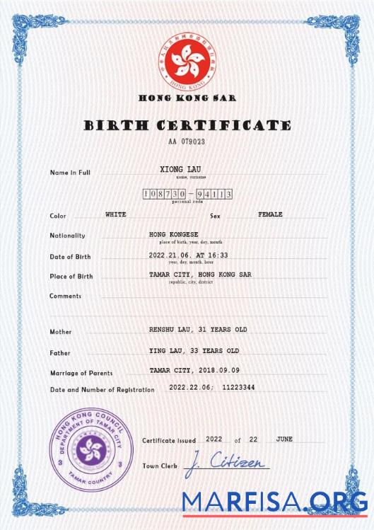 Realistisch Hongkong vital record Geburt Zertifikat PSD Vorlage