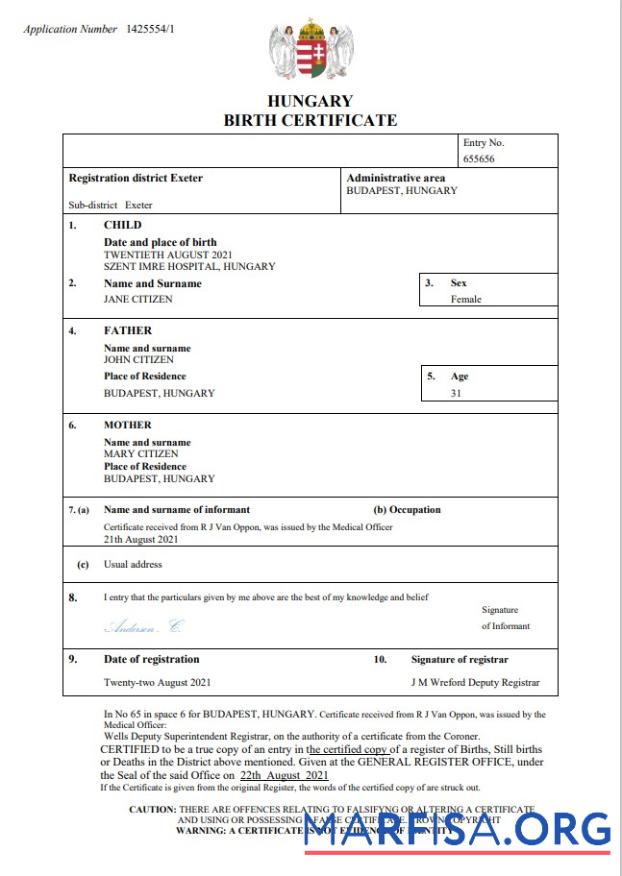 Bearbeitbar Ungarn vital record Geburt Zertifikat Word and PDF Vorlage