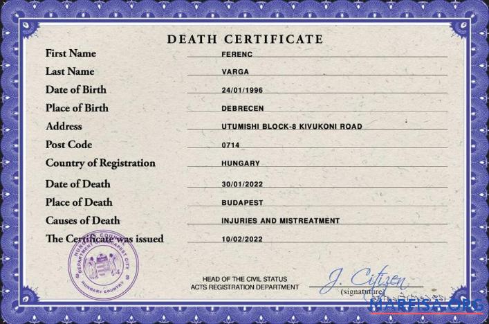 Ungarn vital record Tod Zertifikat PSD Mockup