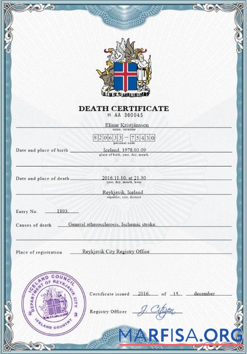 Hohe Qualität Island vital record Tod Zertifikat PSD Vorlage