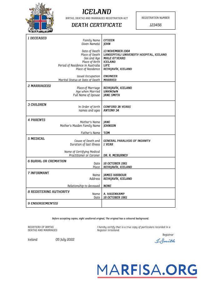 Premium Island vital record Tod Zertifikat Word and PDF Vorlage