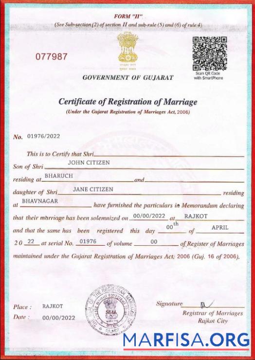 Premium Indien Government of Gujarat Ehe Zertifikat Vorlage in PSD Format