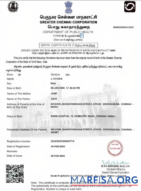 Realistisch Indien Geburt Zertifikat Vorlage in PSD Format, fully Bearbeitbar
