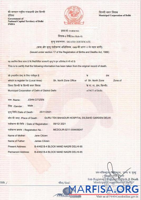 Premium Indien Tod Zertifikat Vorlage in Word and PDF Format