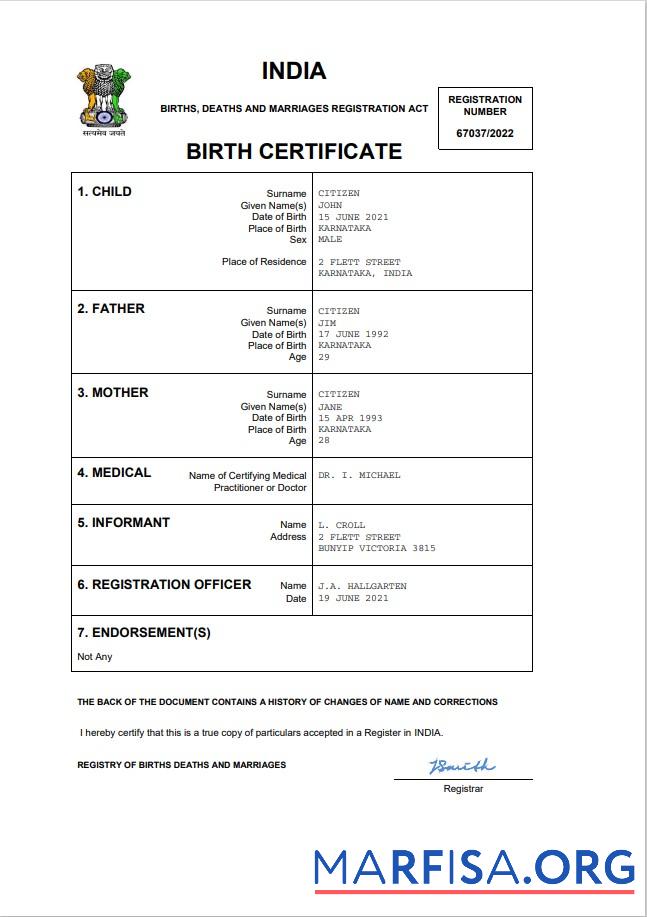 Premium Indien vital record Geburt Zertifikat Word and PDF Vorlage,