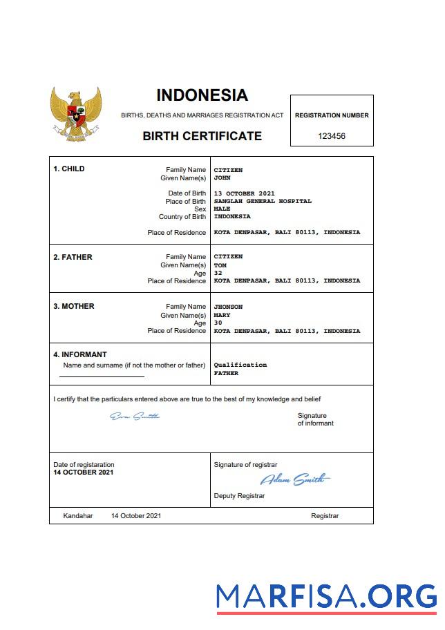 Premium Indonesien Geburt Zertifikat Word and PDF Vorlage