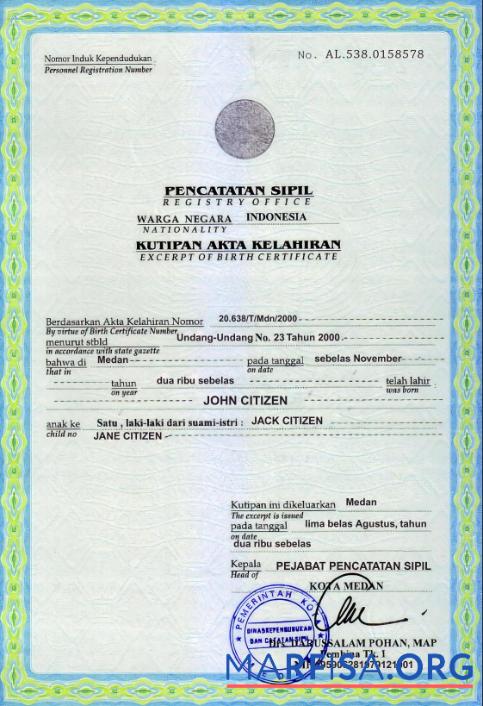 Bearbeitbar Indonesien Geburt Zertifikat Vorlage in PSD Format,