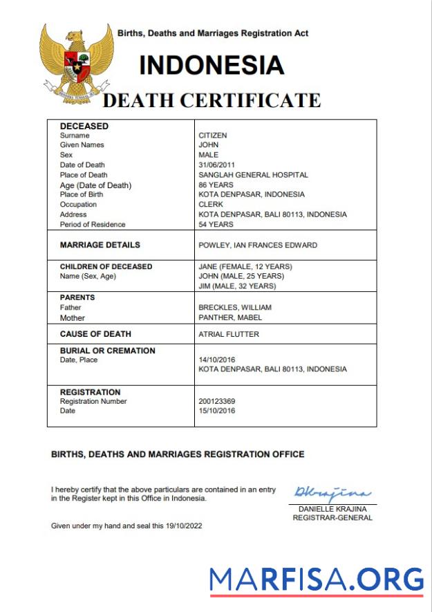 Realistisch Indonesien vital record Tod Zertifikat Word and PDF Vorlage