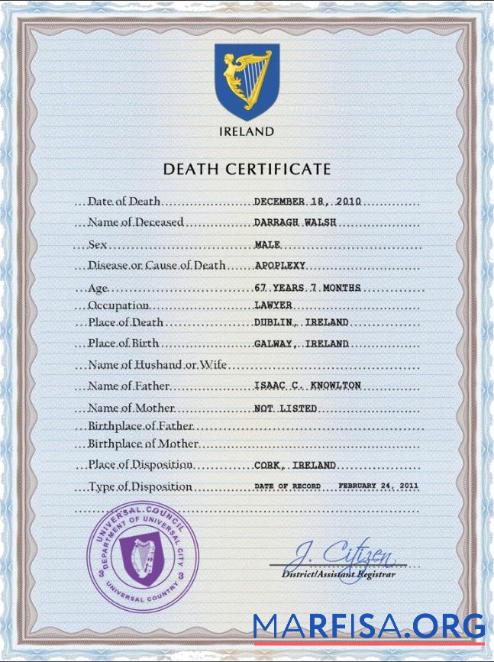 Bearbeitbar Irland vital record Tod Zertifikat PSD Vorlage