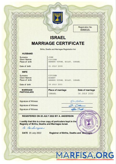 Bearbeitbar Israel Ehe Zertifikat Word and PDF Vorlage