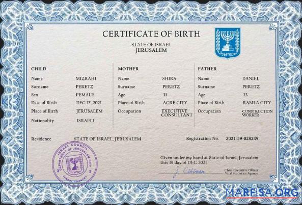 Hohe Qualität Israel vital record Geburt Zertifikat PSD Vorlage