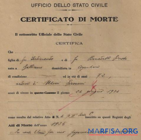 Italien Registry of civil office Tod Zertifikat Design