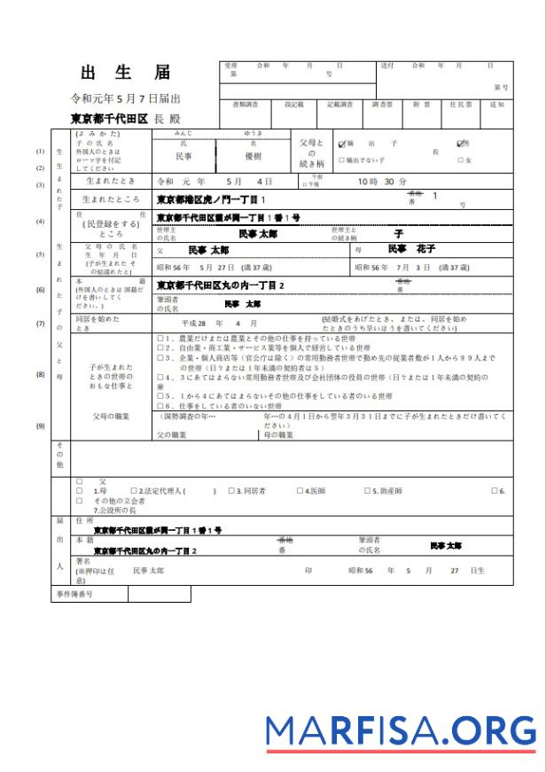 Hohe Qualität Japan vital record Geburt Zertifikat in Word and PDF Format Vorlage
