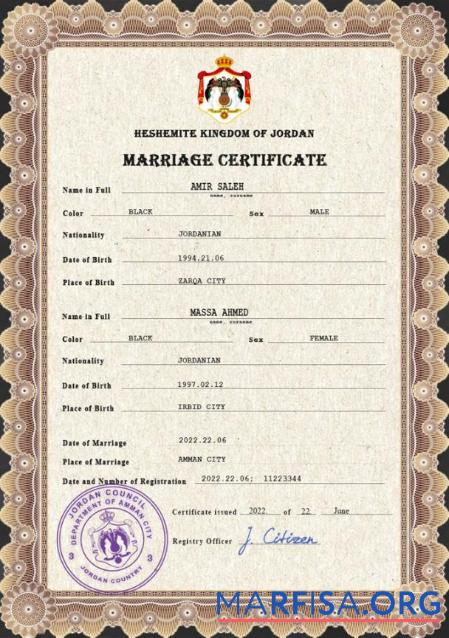 Bearbeitbar Jordanien Ehe Zertifikat PSD Vorlage