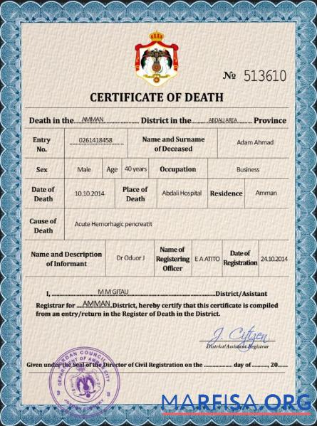 Realistisch Jordanien vital record Tod Zertifikat PSD Vorlage
