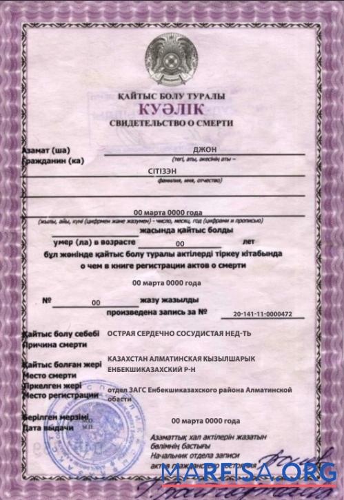Professionell Kasachstan Tod Zertifikat fully Bearbeitbar Vorlage in PSD Format