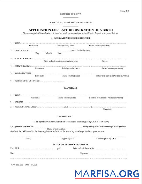 Kenia Department of the registrar general Geburt Zertifikat Design