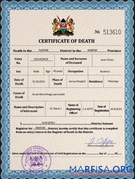 Realistisch Kenia vital record Tod Zertifikat PSD Vorlage