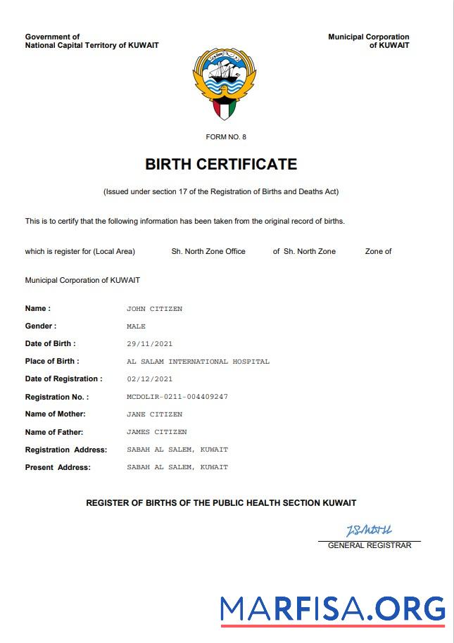 Premium Kuwait vital record Geburt Zertifikat Word and PDF Vorlage