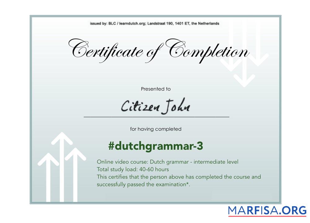 Language grammar Zertifikat of Completion Mockup
