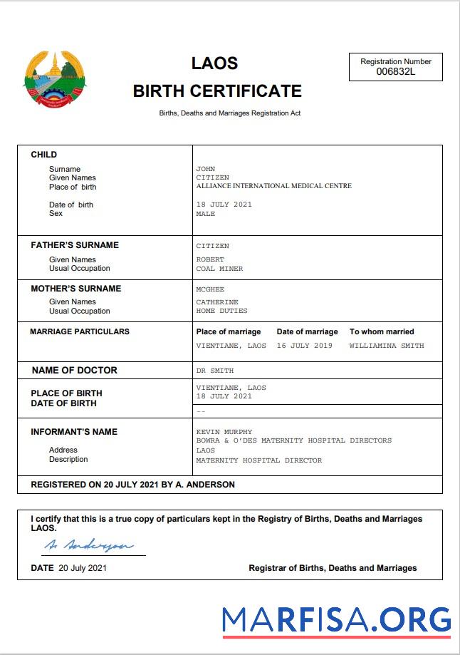 Professionell Laos Geburt Zertifikat Word and PDF Vorlage