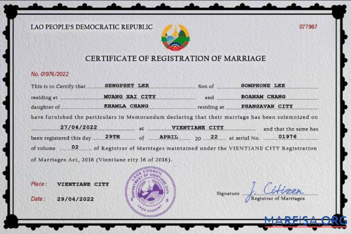 Premium Laos Ehe Zertifikat PSD Vorlage
