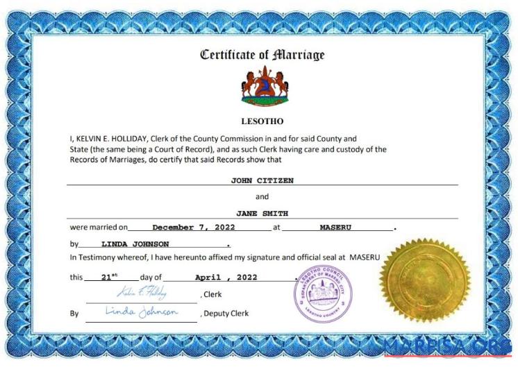 Premium Lesotho Ehe Zertifikat Word and PDF Vorlage