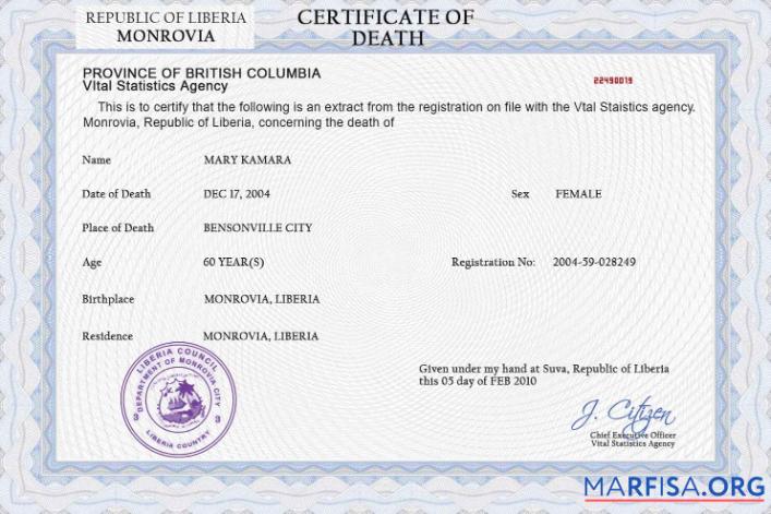 Realistisch Liberia Tod Zertifikat PSD Vorlage