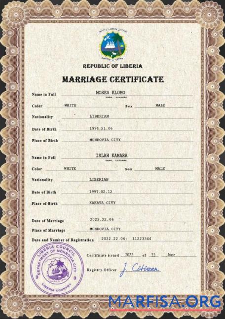 Hohe Qualität Liberia Ehe Zertifikat PSD Vorlage