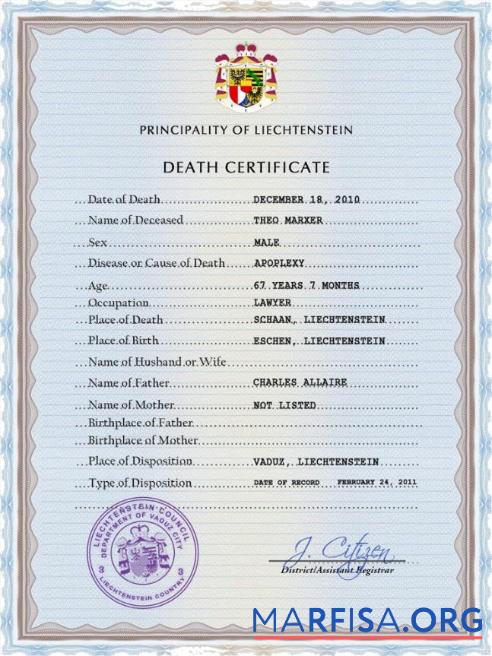 Bearbeitbar Liechtenstein vital record Tod Zertifikat PSD Vorlage