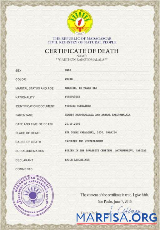 Bearbeitbar Madagaskar vital record Tod Zertifikat PSD Vorlage