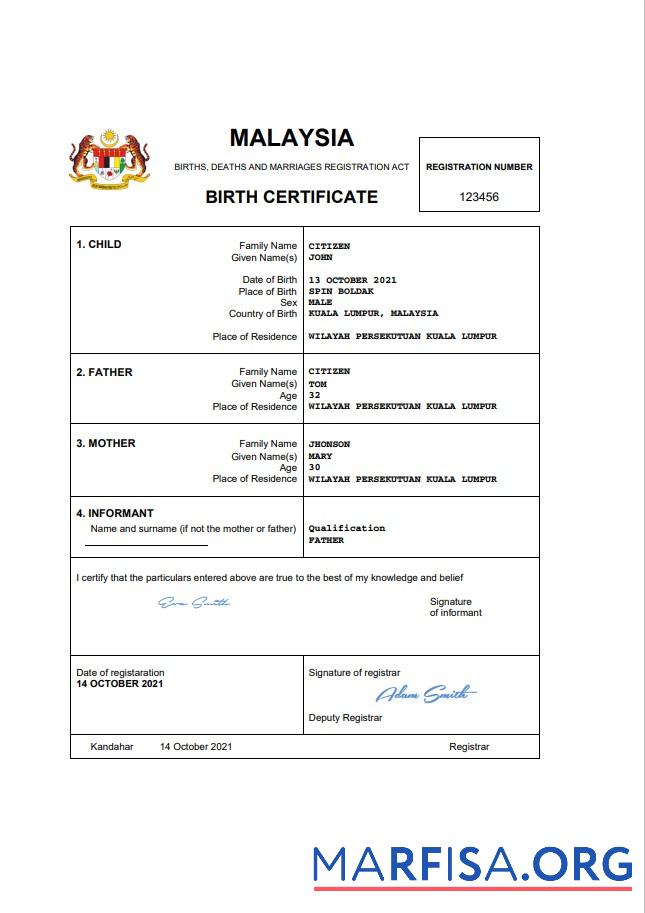Hohe Qualität Malaysia Tod Zertifikat Word and PDF Vorlage, completely Bearbeitbar