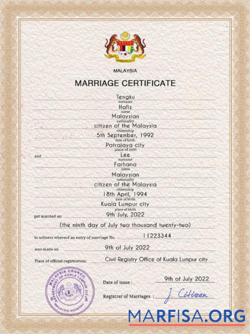 Premium Malaysia Ehe Zertifikat PSD Vorlage