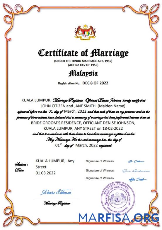 Professionell Malaysia Ehe Zertifikat Word and PDF Vorlage