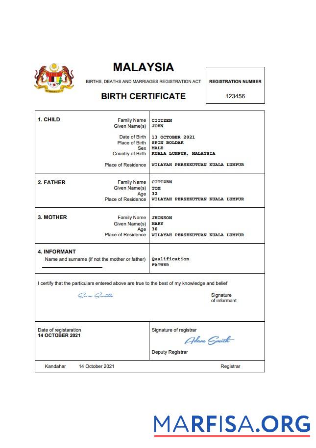 Premium Malaysia vital record Geburt Zertifikat Word and PDF Vorlage, completely Bearbeitbar