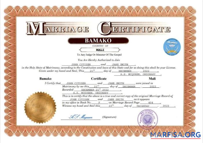 Premium Mali Ehe Zertifikat Word and PDF Vorlage