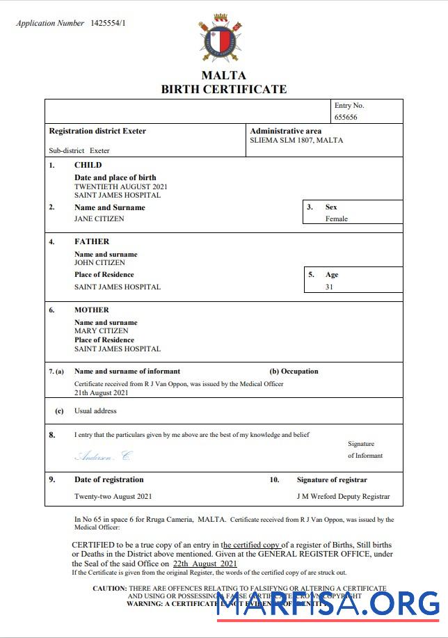 Bearbeitbar Malta Geburt Zertifikat Word and PDF Vorlage
