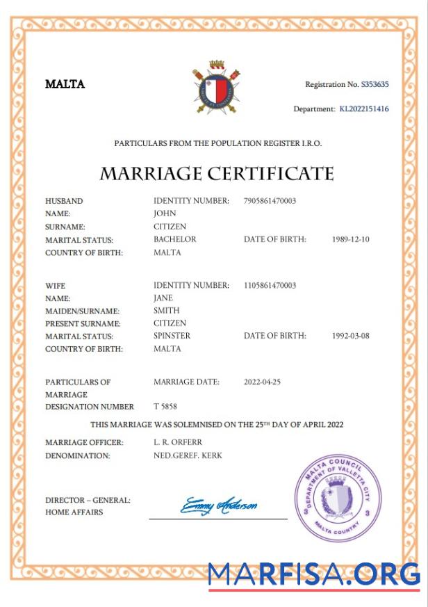 Bearbeitbar Malta Ehe Zertifikat Word and PDF Vorlage