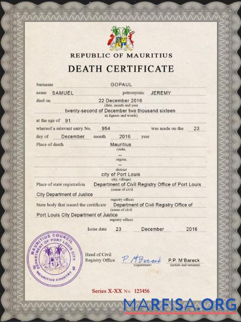 Realistisch Mauritius vital record Tod Zertifikat PSD Vorlage