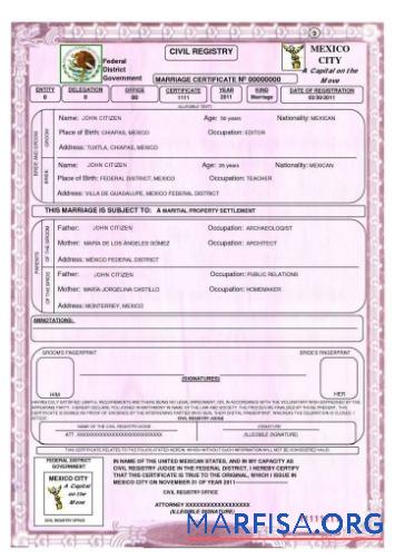Mexiko Civil registry Ehe Zertifikat Probe