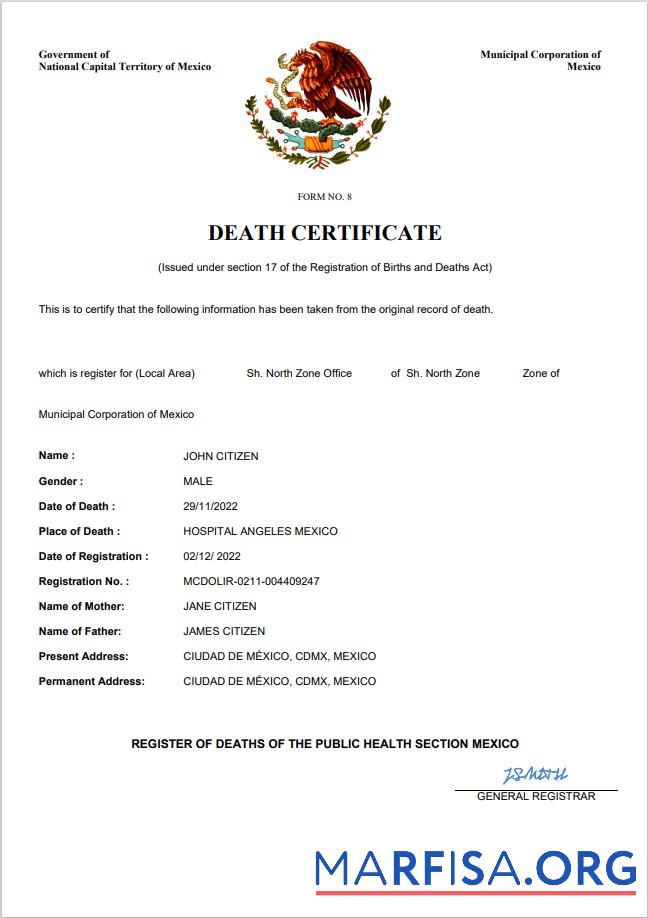 Realistisch Mexiko vital record Tod Zertifikat Word and PDF Vorlage