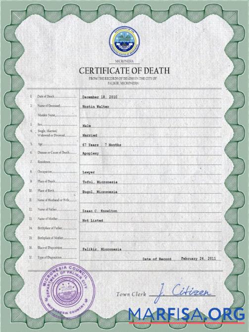 Hohe Qualität Mikronesien vital record Tod Zertifikat PSD Vorlage
