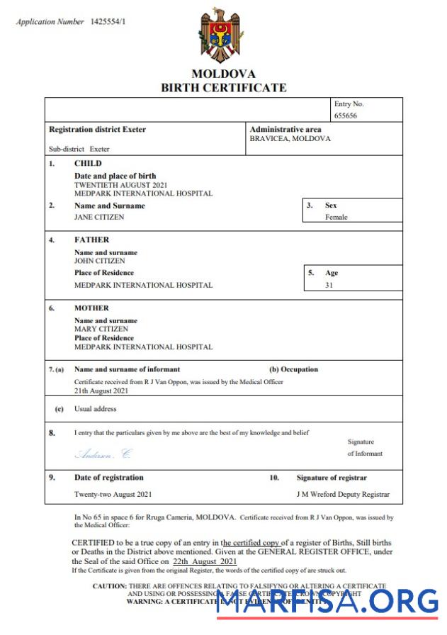 Bearbeitbar Moldawien Geburt Zertifikat Word and PDF Vorlage