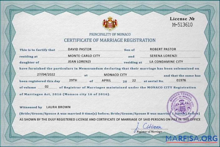 Professionell Monaco Ehe Zertifikat PSD Vorlage